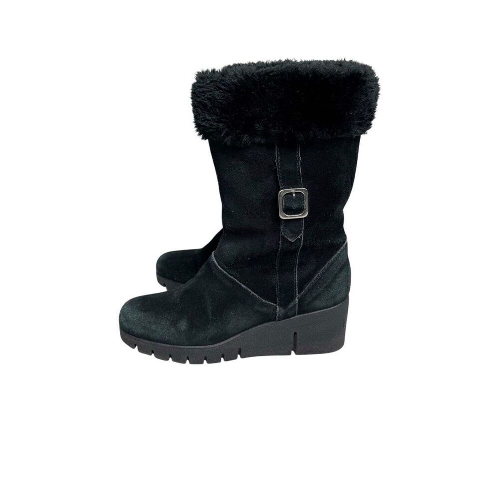 Lifestride black suede knee high wedge boots size 8